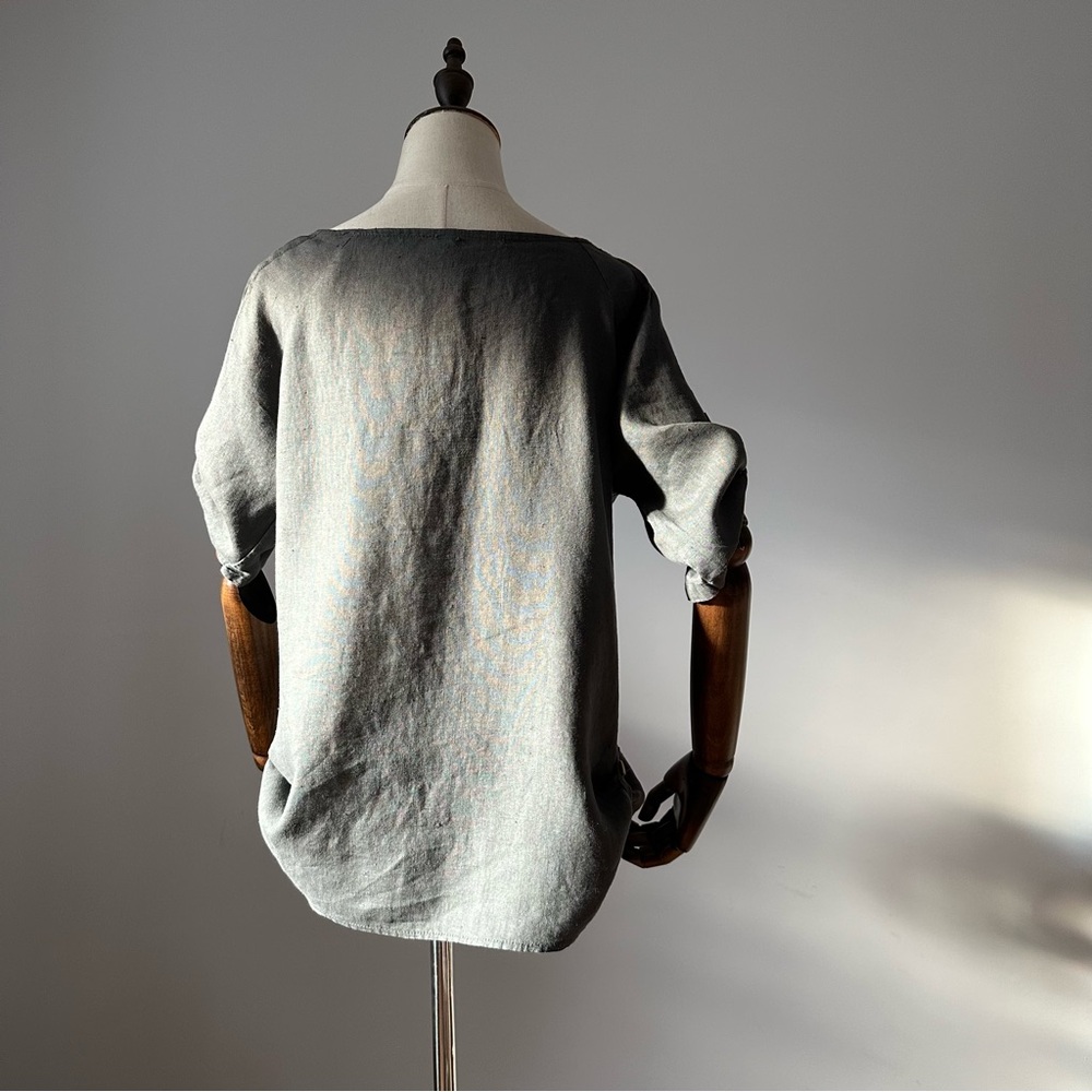 Gray Linen Loose Fit Blouse Made in Italy - Picture 10 of 16